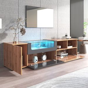 Mesa de TV larga LED Tommy 3 puertas color Roble/Gris Oscuro TU MESITA