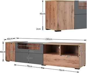 Mesa de TV larga LED Tommy 3 puertas color Roble/Gris Oscuro TU MESITA