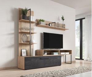 Juego Mesa de TV + Repisa + Estanteria Casius color Marrón TU MESITA