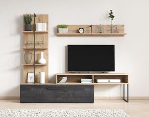 Juego Mesa de TV + Repisa + Estanteria Casius color Marrón TU MESITA