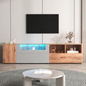 Mesa de TV larga LED Tommy 3 puertas color Roble/Gris claro TU MESITA