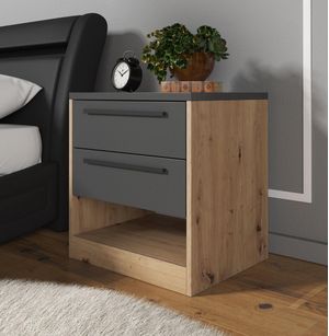 Velador Mesa de Noche Axe color Duna/Negro 2 cajones TU MESITA