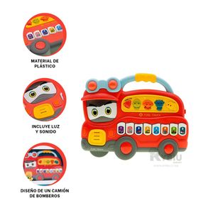 Piano con Diseño Bombero con Luz y Sonido en Rojo Y+Stickers