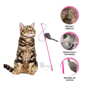 Varita para Gatos con Juguete de Raton Plomo en Color Rosado