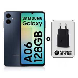 Celular Samsung Galaxy A06 128GB, 4GB ram, cámara principal 16MP + 16MP, frontal 8MP, 5.6", negro + cargador 15W.