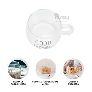 Taza con Asa Good Morning Transparente Y+Papel de Regalo
