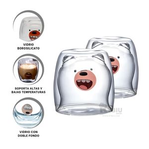 Vaso Capa Dual de Oso Pardo Transparente Y+Papel de Regalo