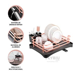 Escurridor de Platos y Utensilios con Drenaje en Oro Rosa