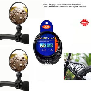 Combo 2 Espejos Retrovisor Bicicleta ADB200022+Cable Candado con Combinación de 4 Dígitos ADB200011