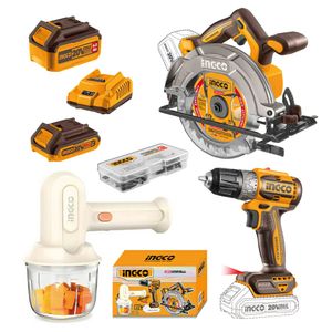 Kit Brushless Sierra Circular + Atornillador 20V + Batidora + 2 Baterías 4.0AH y 2.0AH COSLI240583