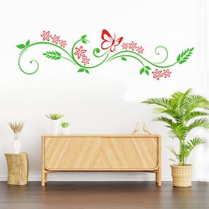 Vinilo Decorativo Stickart Mariposa Y Flores Horizontal Mediano Sticker Flores