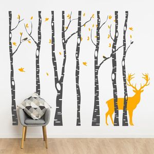 Vinilo Decorativo Stickart Árboles Y Ciervo Pequeño Sticker Árboles