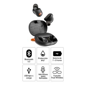 Audífonos bluetooth True Wireless Skullcandy Sesh ANC Active resistente al agua y al polvo IP67, duración máx. 7 horas, cancelación de ruido, negro