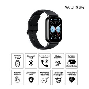 Smartwatch Xiaomi Redmi Watch 5 Lite AMOLED 1.96", resistencia al agua 5ATM, llamadas bluetooth, batería hasta 18 días, modos deportivos, negro