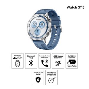 Smartwatch Huawei GT 5 46mm, GPS, pantalla AMOLED, resistente al agua 5ATM, batería hasta 7 días, azul