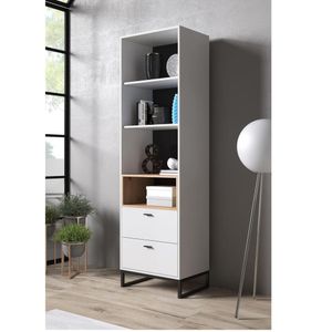 Librero Alto TU MESITA Leyto color Blanco/Roble 2 cajones