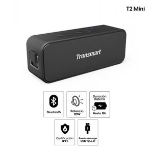 Parlante Bluetooth T2 Mini 10W, resistente al agua IPX5, hasta 18 horas de reproducción, puerto de carga Tipo-C, negro