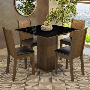 Juego de Comedor Perla con 4 Sillas Marrón/Negro
