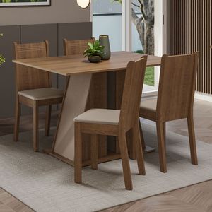 Juego de Comedor Marilyn con 4 Sillas Marrón/Crema/Beige