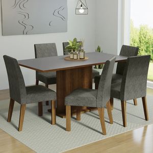 Juego de Comedor Renata con 6 Sillas Marrón/Gris/Plata