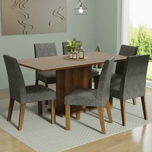 Juego de Comedor Renata con 6 Sillas Marrón/Crema/Plata