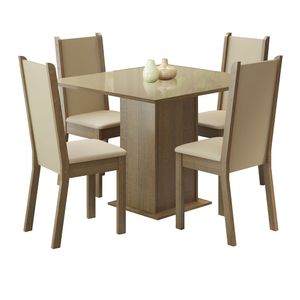 Juego de Comedor Moscou Plus con 4 Sillas Marrón/Crema/ Beige