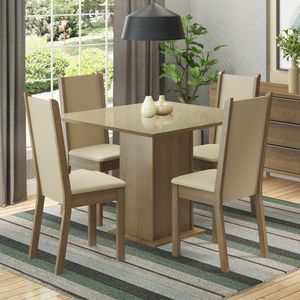 Juego de Comedor Moscou Plus con 4 Sillas Marrón/Crema/ Beige