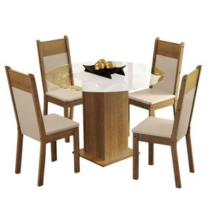 Juego de Comedor Beta con 4 Sillas Marrón/Crema/Beige