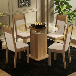 Juego de Comedor Beta con 4 Sillas Marrón/Crema/Beige