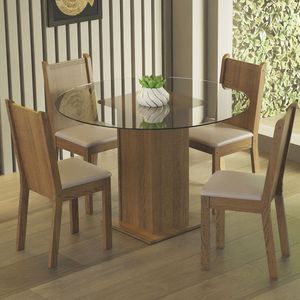Juego de Comedor Débora con 4 Sillas Marrón/Beige