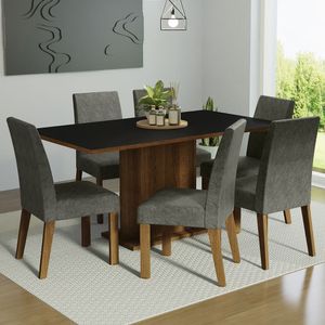 Juego de Comedor Renata con 6 Sillas Marrón/Negro/Plata