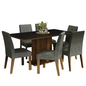 Juego de Comedor Renata con 6 Sillas Marrón/Negro/Plata