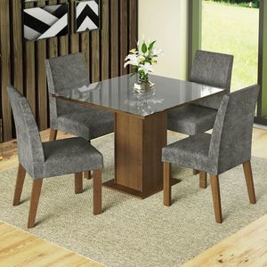 Juego de Comedor Anne con 4 Sillas Marrón/Gris/Plata