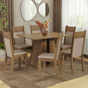 Juego de Comedor Beverly con 6 Sillas Marrón/Beige