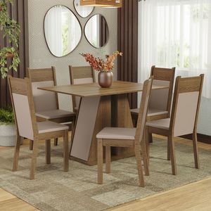 Juego de Comedor Beverly con 6 Sillas Marrón/Crema/Beige