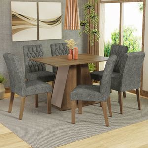 Juego de Comedor Fabiana con 6 Sillas Marrón/Crema/Plata