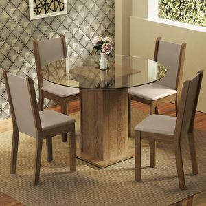 Juego de Comedor Nanda con 4 Sillas Marrón/Crema/Beige