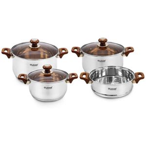 Juego De Ollas Acero Inoxidable LUISSANT 7 Piezas C/Tapa De Vidrio