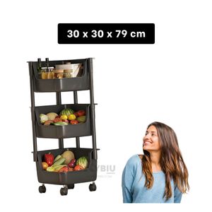 Carrito Practico con 3 Niveles Tono Negro Y+Papel de Regalo