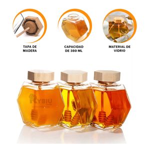 Frasco Hexagonal de 380 ml de Tapa de Madera Transparente