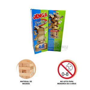 Jenga de Desafio o Castigo de 48 Piezas de Color Madera