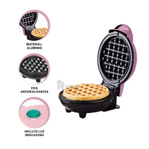 Mini Waflera Portatil de Facil Uso Rosado Y+Papel de Regalo