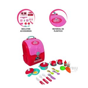 Set de Cocina con Accesorios en una Maleta de Color Rosado
