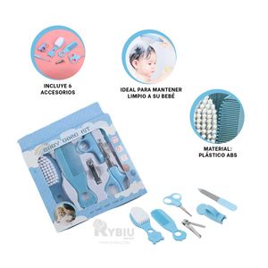 Kit de 6 Piezas de Aseo con Mango Ergonómico para Bebe Azul
