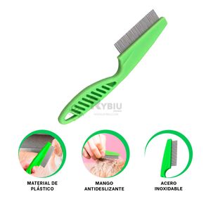 Peine Saca Pulgas para Mascotas Tono Verde Y+Papel de Regalo