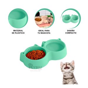 Plato Resistente para Gatos Doble en Verde Y+Papel de Regalo