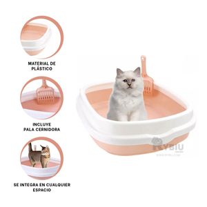 Arenero Practico para Mascotas 40x33x11 Rosado Y+Stickers