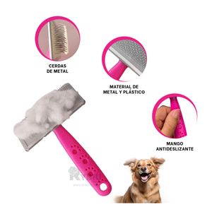Peineta Mascotas con Puntas de Metal Suave Talla M Fucsia