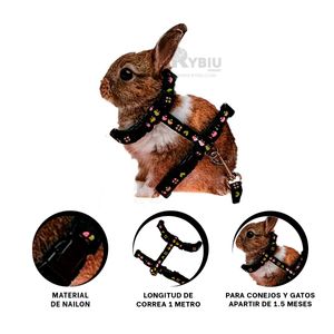Arnes para Conejo de Paseo Delgado de Color Negro
