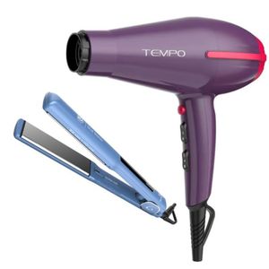 Secadora Gama Tempo Morada 3D + Alisadora Gama Blue Titanio Dig